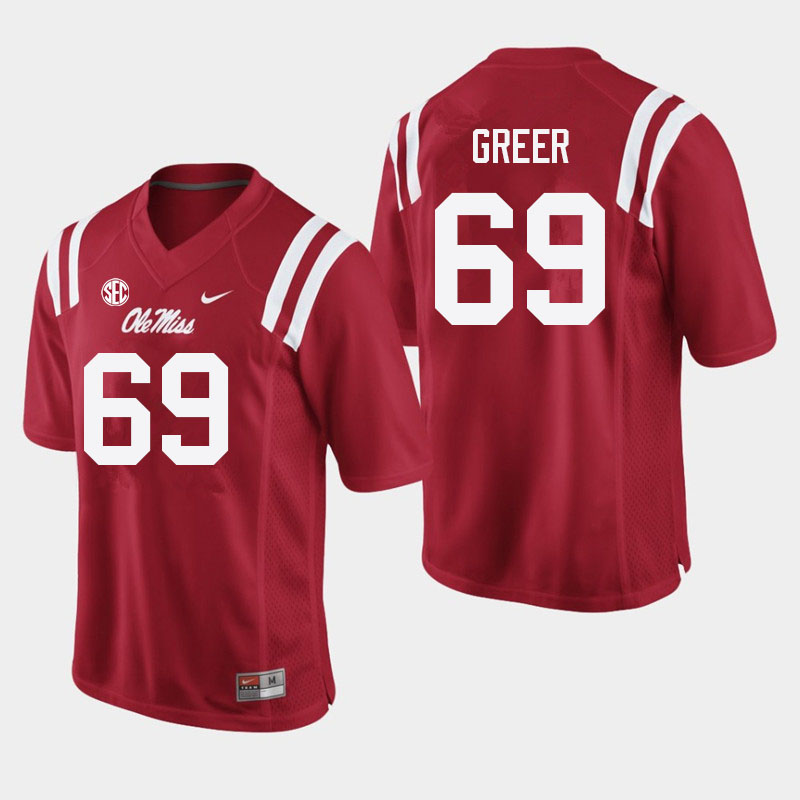Jack Greer Ole Miss Rebels NCAA Men's Red #69 Stitched Limited College Football Jersey XVJ3158UR